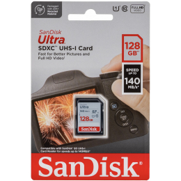Карта памяти SanDisk Ultra SDXC 128 ГБ Class 10 UHS-I, 140 Мб/с