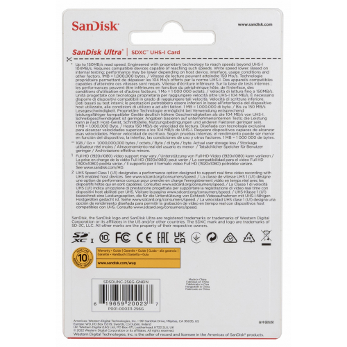 Карта памяти SanDisk Ultra SDXC 256 ГБ Class 10 UHS-I, 140 Мб/с