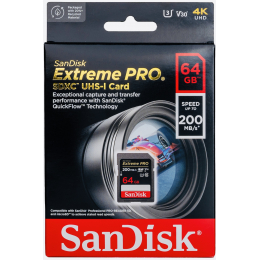 Карта памяти SanDisk Extreme PRO SDXC 064 ГБ Class 10 UHS-I V30 200/90 Мб/с