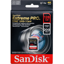 Карта памяти SanDisk Extreme PRO SDXC 128 ГБ Class 10 UHS-I V30 200/90 Мб/с