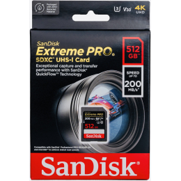Карта памяти SanDisk Extreme PRO SDXC 512 ГБ Class 10 UHS-I V30 200/140 Мб/с
