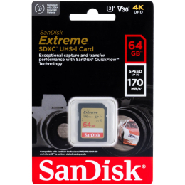 Карта памяти SanDisk Extreme SDXC  064 ГБ Class 10 UHS-I V30, 170/80 Мб/с