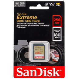 Карта памяти SanDisk Extreme SDXC 256 ГБ Class 10 UHS-I V30, 180/130 Мб/с