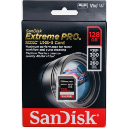 Карта памяти SanDisk Extreme PRO 8K-Video 128 ГБ SDXC Class 10 UHS-II V90, 300/260 Мб/с