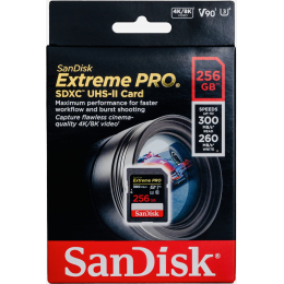 Карта памяти SanDisk Extreme PRO 8K-Video 256 ГБ SDXC Class 10 UHS-II V90, 300/260 Мб/с