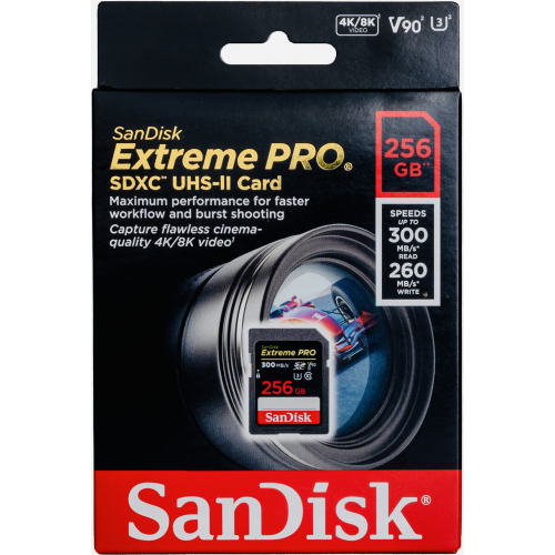 Карта памяти SanDisk Extreme PRO 8K-Video 256 ГБ SDXC Class 10 UHS-II V90, 300/260 Мб/с