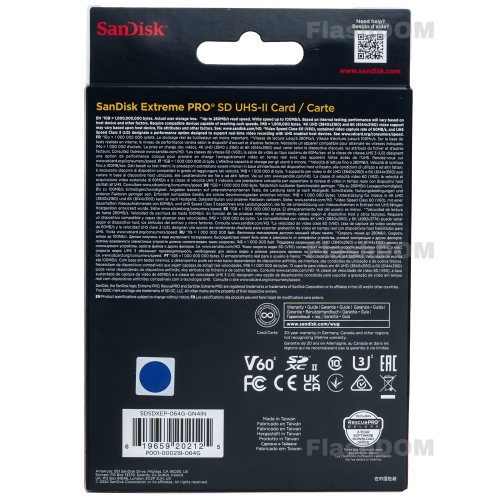Карта памяти SanDisk Extreme PRO 6K-Video 064 ГБ SDXC Class 10 UHS-II V60, 280/100 Мб/с