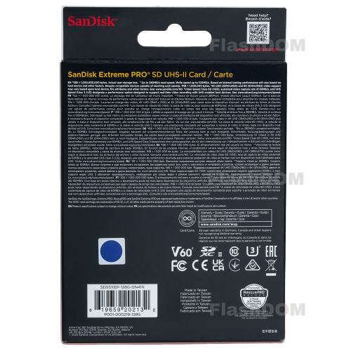 Карта памяти SanDisk Extreme PRO 6K-Video 128 ГБ SDXC Class 10 UHS-II V60 280/100 Мб/с