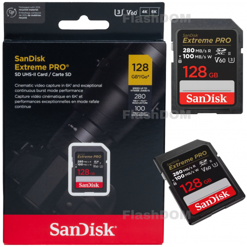 Карта памяти SanDisk Extreme PRO 6K-Video 128 ГБ SDXC Class 10 UHS-II V60 280/100 Мб/с