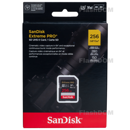 Карта памяти SanDisk Extreme PRO 6K-Video 256 ГБ SDXC Class 10 UHS-II V60, 280/150 Мб/с