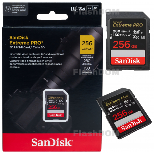 Карта памяти SanDisk Extreme PRO 6K-Video 256 ГБ SDXC Class 10 UHS-II V60, 280/150 Мб/с