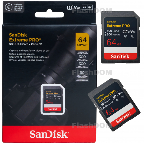 Карта памяти SanDisk Extreme PRO 8K-Video 064 ГБ SDXC Class 10 UHS-II V90, 300/300 Мб/с