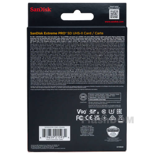 Карта памяти SanDisk Extreme PRO 8K-Video 128 ГБ SDXC Class 10 UHS-II V90, 300/300 Мб/с