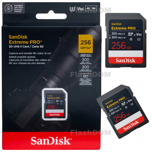 Карта памяти SanDisk Extreme PRO 8K-Video 256 ГБ SDXC Class 10 UHS-II V90, 300/300 Мб/с