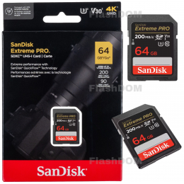 Карта памяти SanDisk Extreme PRO SDXC 064 ГБ Class 10 UHS-I V30 200/90 Мб/с