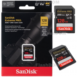 Карта памяти SanDisk Extreme PRO SDXC 128 ГБ Class 10 UHS-I V30 200/90 Мб/с