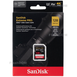 Карта памяти SanDisk Extreme PRO SDXC 128 ГБ Class 10 UHS-I V30 200/90 Мб/с
