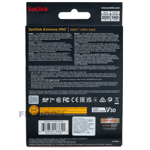 Карта памяти SanDisk Extreme PRO SDXC 1 ТБ Class 10 UHS-I V30 200/140 Мб/с