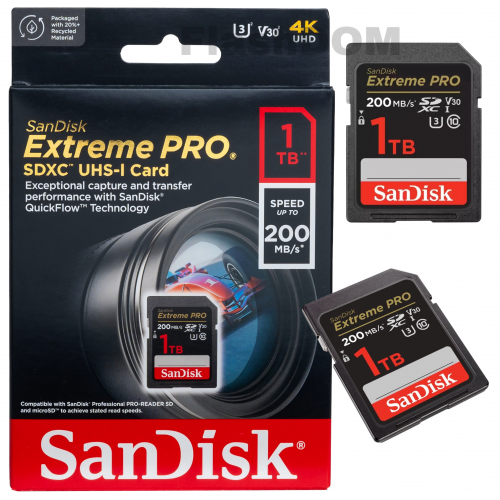 Карта памяти SanDisk Extreme PRO SDXC 1 ТБ Class 10 UHS-I V30 200/140 Мб/с