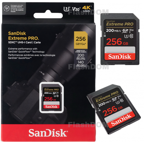 Карта памяти SanDisk Extreme PRO SDXC 256 ГБ Class 10 UHS-I V30 200/140 Мб/с