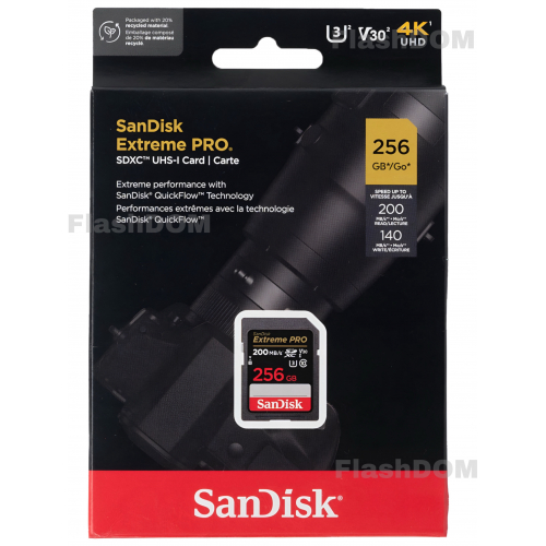 Карта памяти SanDisk Extreme PRO SDXC 256 ГБ Class 10 UHS-I V30 200/140 Мб/с