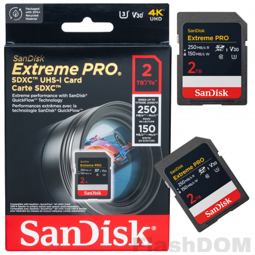Карта памяти SanDisk Extreme PRO SDXC. 2 ТБ Class 10 UHS-I V30 250/150 Мб/с