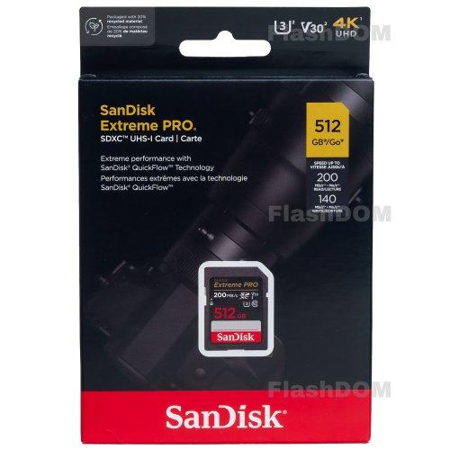 Карта памяти SanDisk Extreme PRO SDXC 512 ГБ Class 10 UHS-I V30 200/140 Мб/с