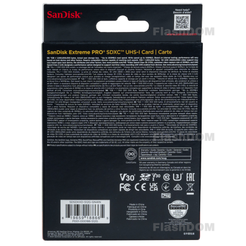Карта памяти SanDisk Extreme PRO SDXC 512 ГБ Class 10 UHS-I V30 200/140 Мб/с