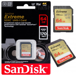 Карта памяти SanDisk Extreme SDXC  064 ГБ Class 10 UHS-I V30, 170/80 Мб/с
