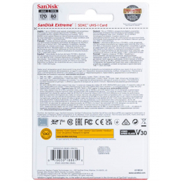 Карта памяти SanDisk Extreme SDXC  064 ГБ Class 10 UHS-I V30, 170/80 Мб/с