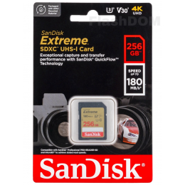 Карта памяти SanDisk Extreme SDXC 256 ГБ Class 10 UHS-I V30, 180/130 Мб/с