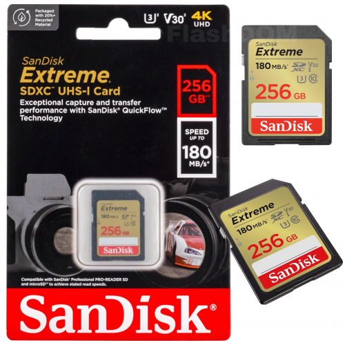 Карта памяти SanDisk Extreme SDXC 256 ГБ Class 10 UHS-I U3 V30 180/130 Мб/с