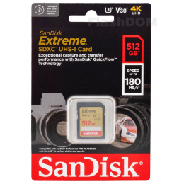 Карта памяти SanDisk Extreme SDXC 512 ГБ Class 10 UHS-I V30, 180/130 Мб/с