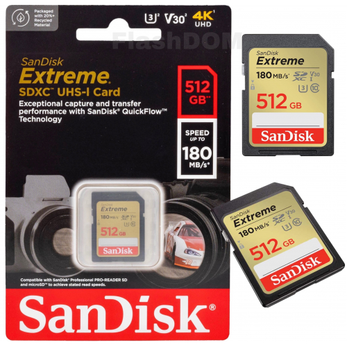 Карта памяти SanDisk Extreme SDXC 256 ГБ Class 10 UHS-I U3 V30 180/130 Мб/с