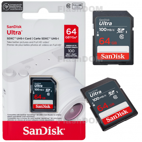 Карта памяти SanDisk SDХC Ultra  064 ГБ Class 10 UHS-I, 100 Мб/с
