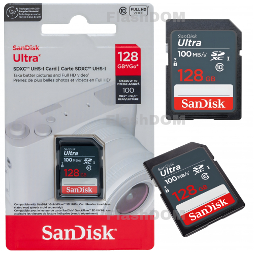 Карта памяти SanDisk SDХC Ultra  128 ГБ Class 10 UHS-I, 100 Мб/с