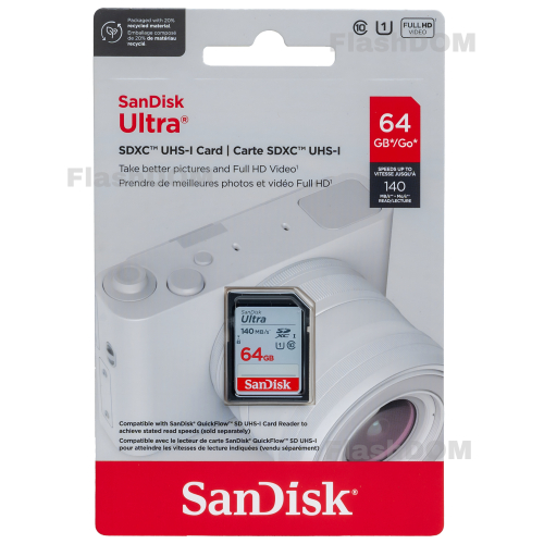 Карта памяти SanDisk Ultra SDXC 064 ГБ Class 10 UHS-I, 140 Мб/с