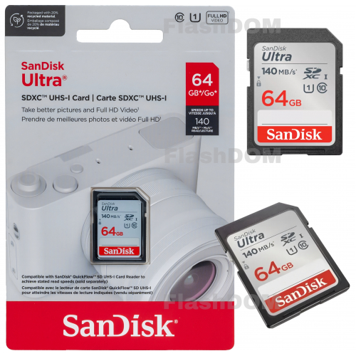 Карта памяти SanDisk Ultra SDXC 064 ГБ Class 10 UHS-I, 140 Мб/с