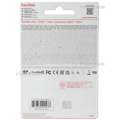 Карта памяти SanDisk Ultra SDXC 256 ГБ Class 10 UHS-I, 140 Мб/с