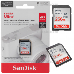 Карта памяти SanDisk Ultra SDXC 256 ГБ Class 10 UHS-I, 150 Мб/с
