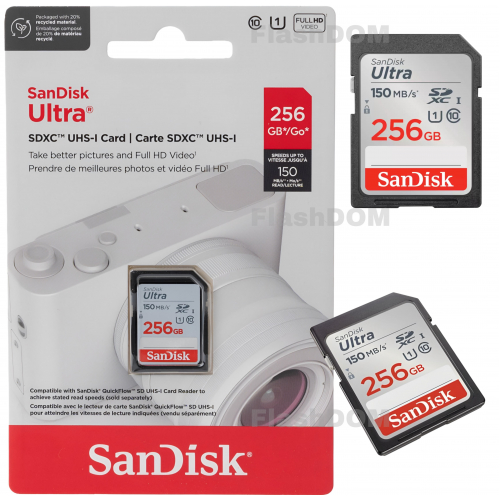 Карта памяти SanDisk Ultra SDXC 256 ГБ Class 10 UHS-I, 140 Мб/с