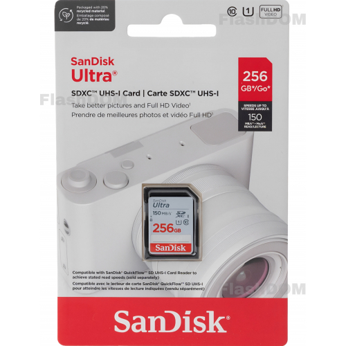 Карта памяти SanDisk Ultra SDXC 256 ГБ Class 10 UHS-I, 140 Мб/с
