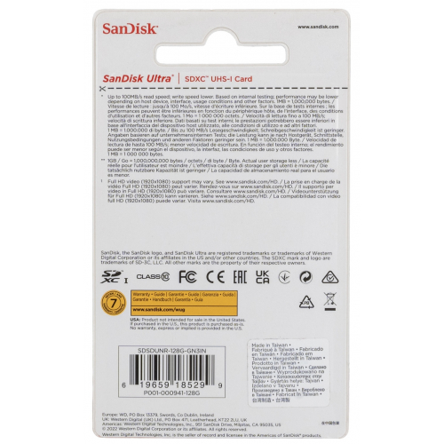 Карта памяти SanDisk SDХC Ultra  128 ГБ Class 10 UHS-I, 100 Мб/с