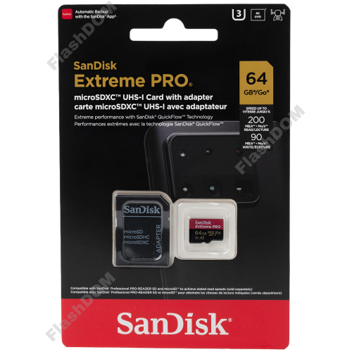 Карта памяти SanDisk Extreme PRO microSDXC  064 ГБ UHS-I 200/90 Mb/s + SD адаптер