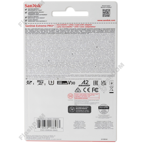 Карта памяти SanDisk Extreme PRO microSDXC  064 ГБ UHS-I 200/90 Mb/s + SD адаптер