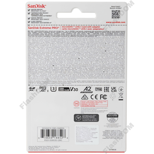 Карта памяти SanDisk Extreme PRO microSDXC  128 ГБ UHS-I 200/90 Mb/s + SD адаптер