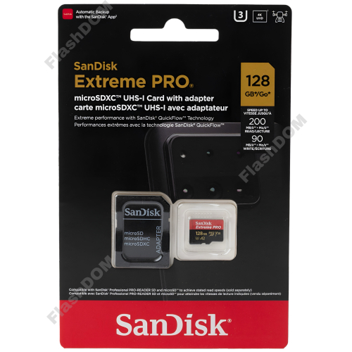Карта памяти SanDisk Extreme PRO microSDXC  128 ГБ UHS-I 200/90 Mb/s + SD адаптер