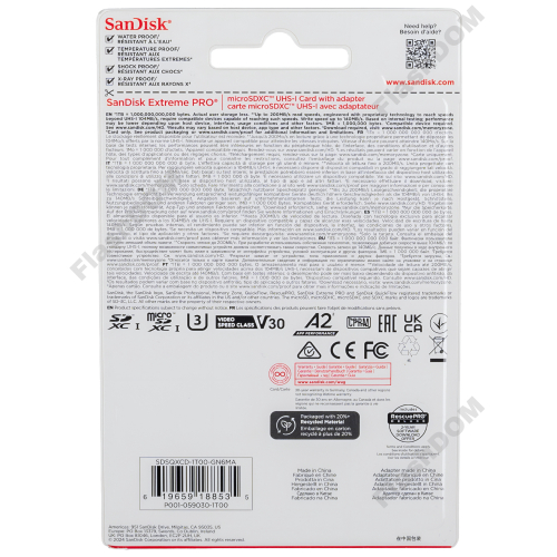 Карта памяти SanDisk Extreme PRO microSDXC 1 Тб  UHS-I, 200/140 Мб/с + SD адаптер
