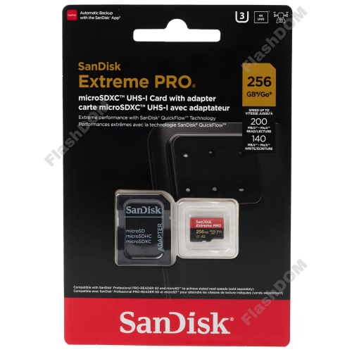 Карта памяти SanDisk Extreme PRO microSDXC 256 ГБ UHS-I 200/140 Mb/s + SD адаптер