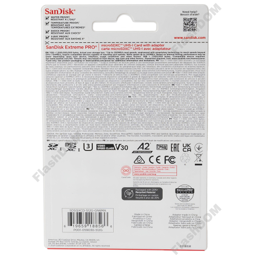 Карта памяти SanDisk Extreme PRO microSDXC 512 ГБ UHS-I, 200/140 Мб/с + SD адаптер